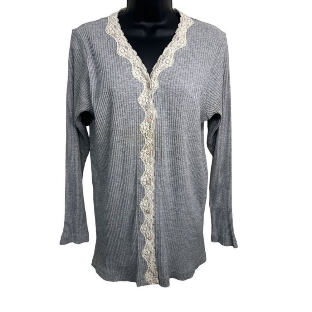 Victoria's Secret Vintage Gold Label Grey Ribbed Lace Button-up Cardigan Top Sm